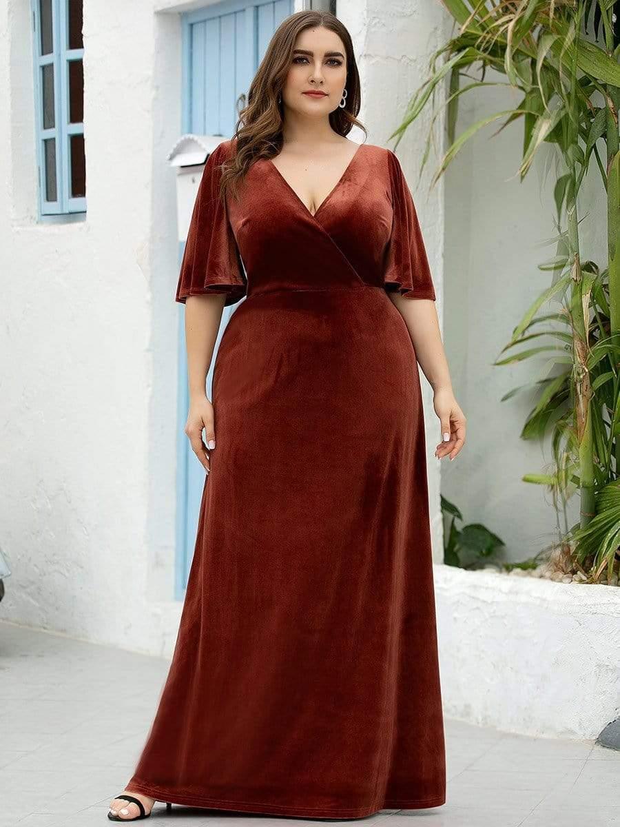 ever REINE|Trendy Double V Neck Velvet Wedding Guest Dress - Image 7