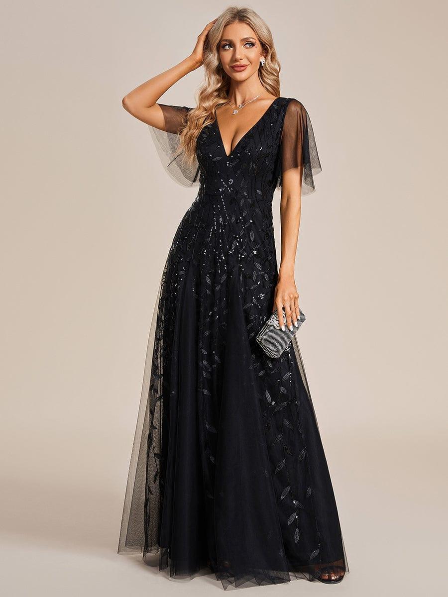 ever ASTRAL|Romantic Shimmery V Neck Ruffle Sleeves Maxi Long Evening Gowns - Image 7
