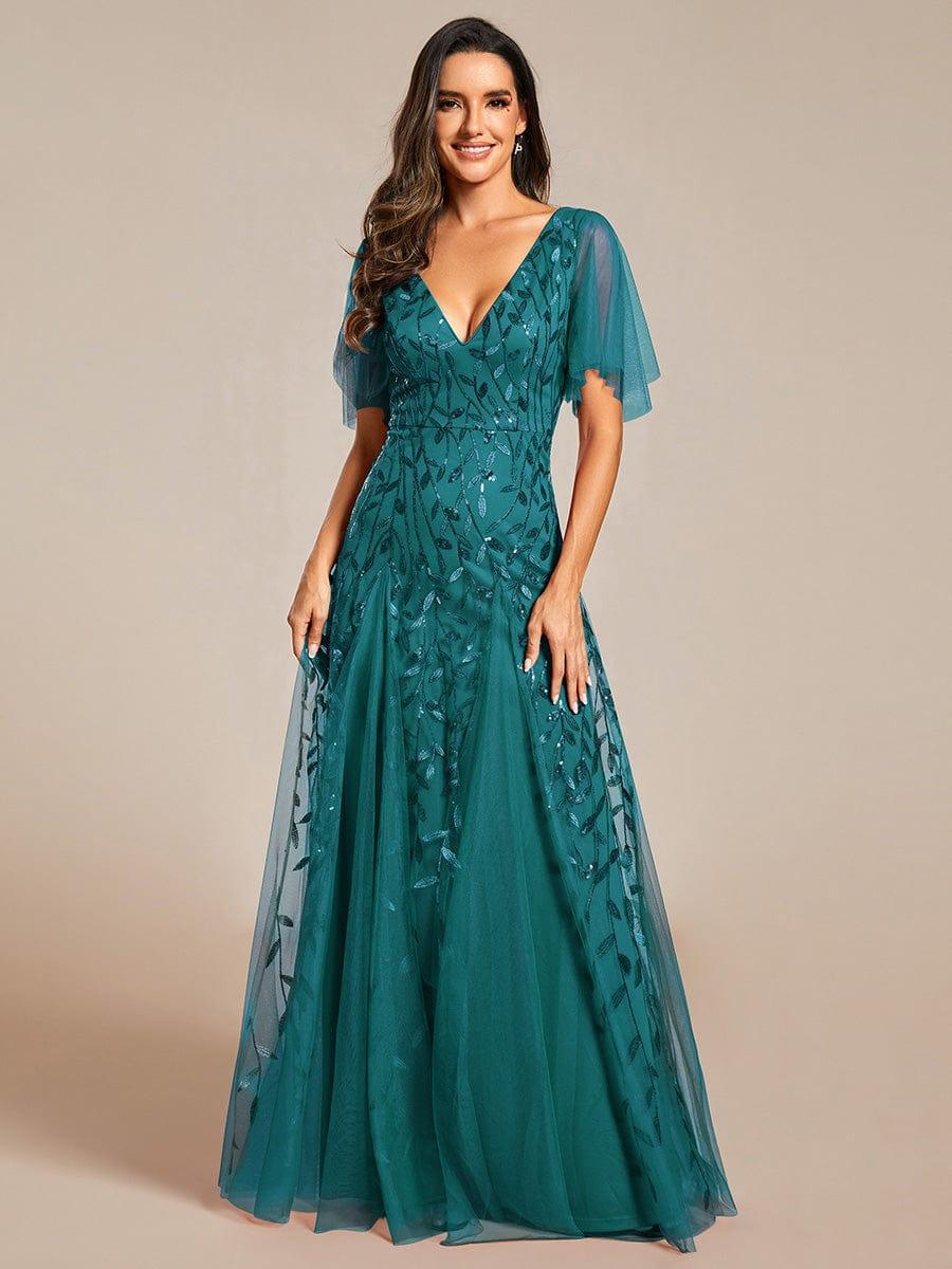 ever ASTRAL|Romantic Shimmery V Neck Ruffle Sleeves Maxi Long Evening Gowns - Image 102