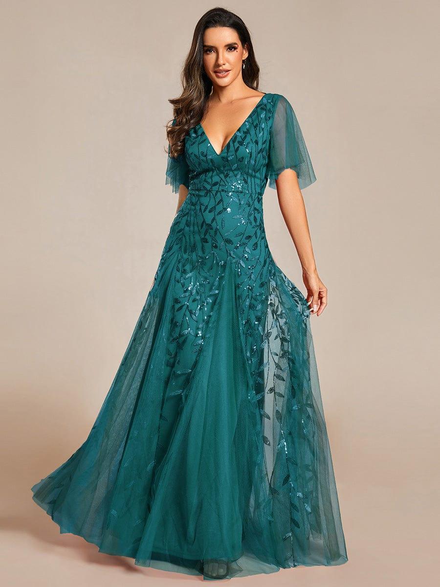 ever ASTRAL|Romantic Shimmery V Neck Ruffle Sleeves Maxi Long Evening Gowns - Image 103