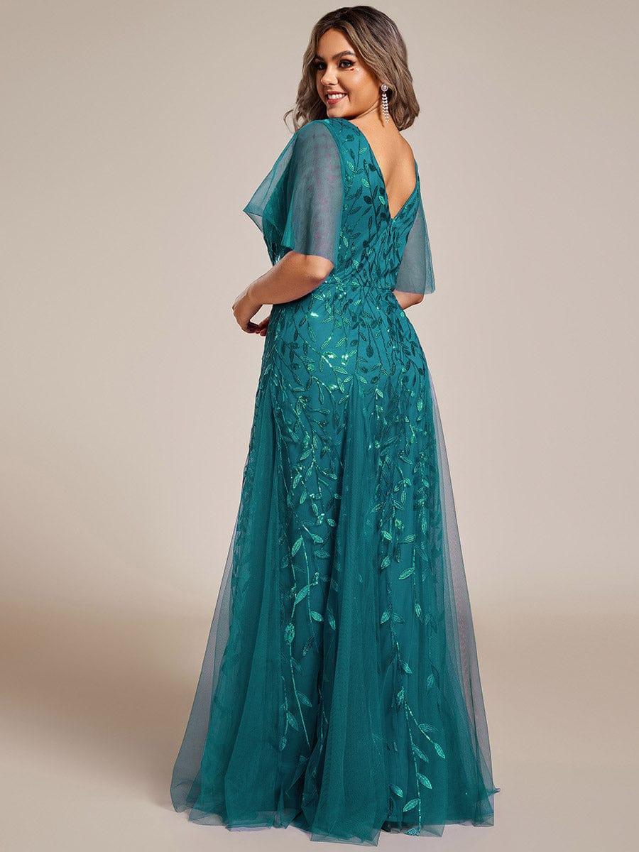 ever ASTRAL|Romantic Shimmery V Neck Ruffle Sleeves Maxi Long Evening Gowns - Image 105