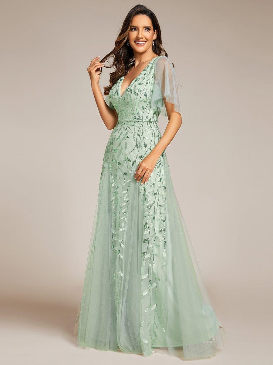 ever ASTRAL|Romantic Shimmery V Neck Ruffle Sleeves Maxi Long Evening Gowns - Image 107
