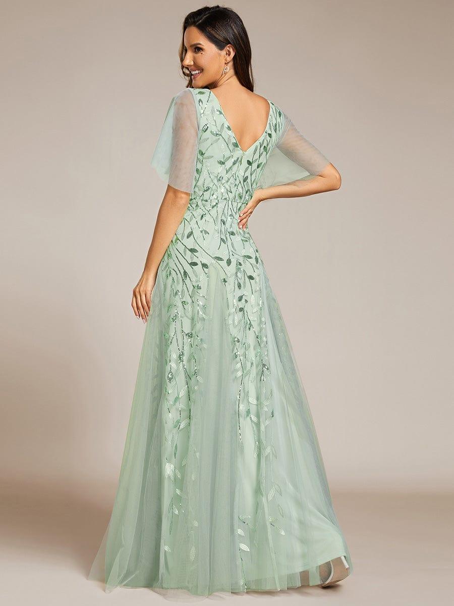 ever ASTRAL|Romantic Shimmery V Neck Ruffle Sleeves Maxi Long Evening Gowns - Image 108