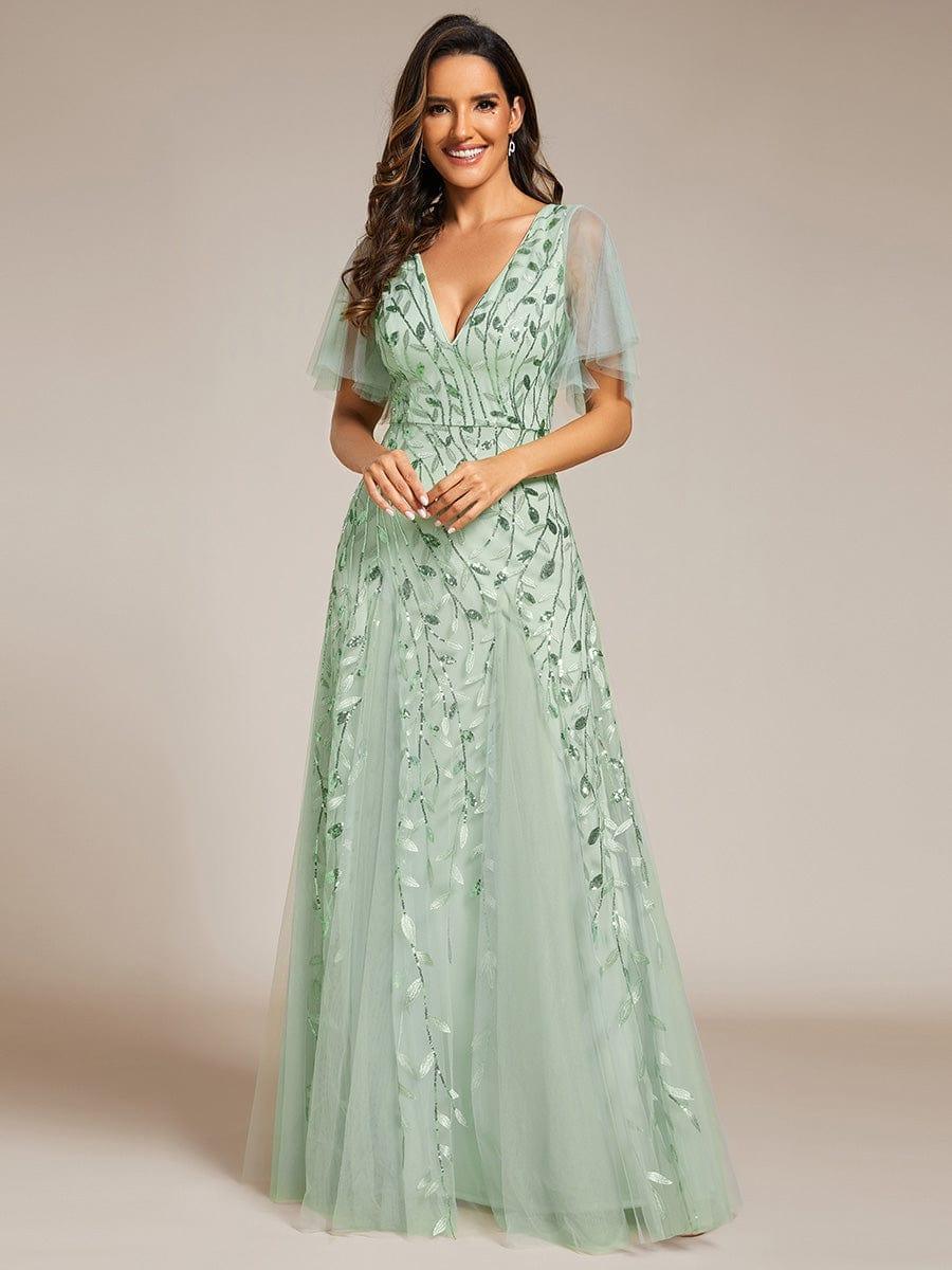 ever ASTRAL|Romantic Shimmery V Neck Ruffle Sleeves Maxi Long Evening Gowns - Image 110