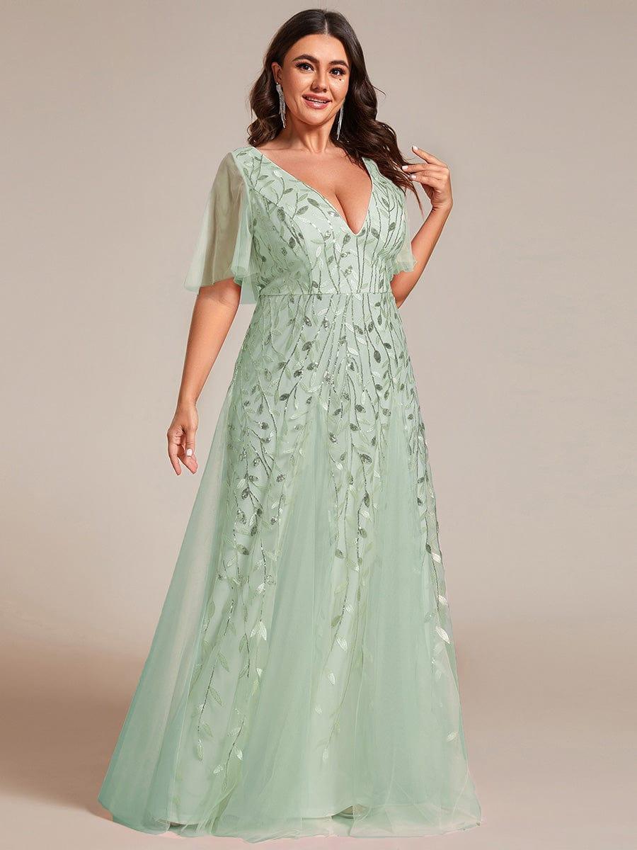 ever ASTRAL|Romantic Shimmery V Neck Ruffle Sleeves Maxi Long Evening Gowns - Image 112
