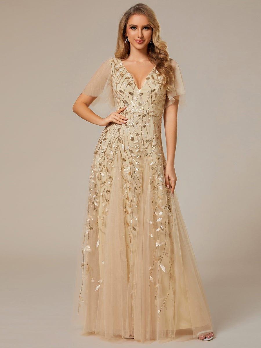 ever ASTRAL|Romantic Shimmery V Neck Ruffle Sleeves Maxi Long Evening Gowns - Image 117