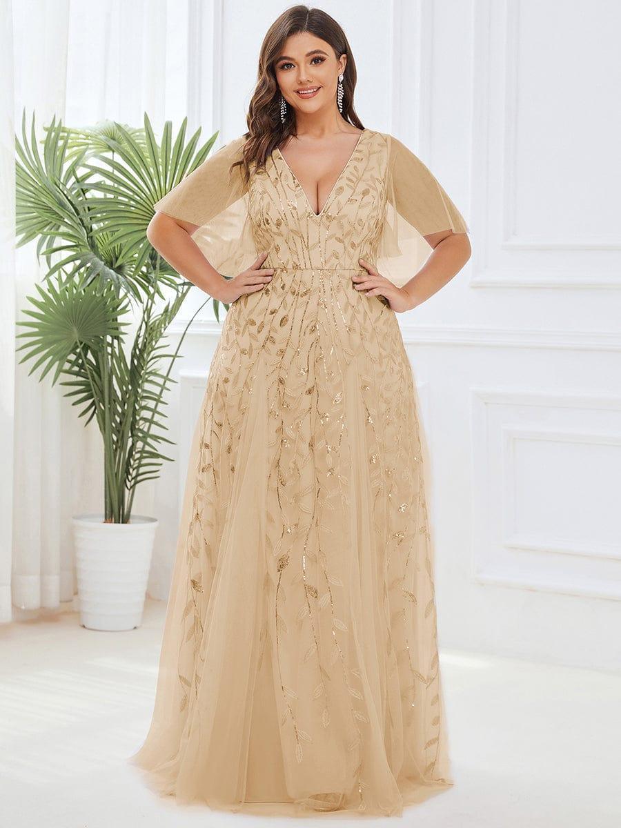 ever ASTRAL|Romantic Shimmery V Neck Ruffle Sleeves Maxi Long Evening Gowns - Image 122
