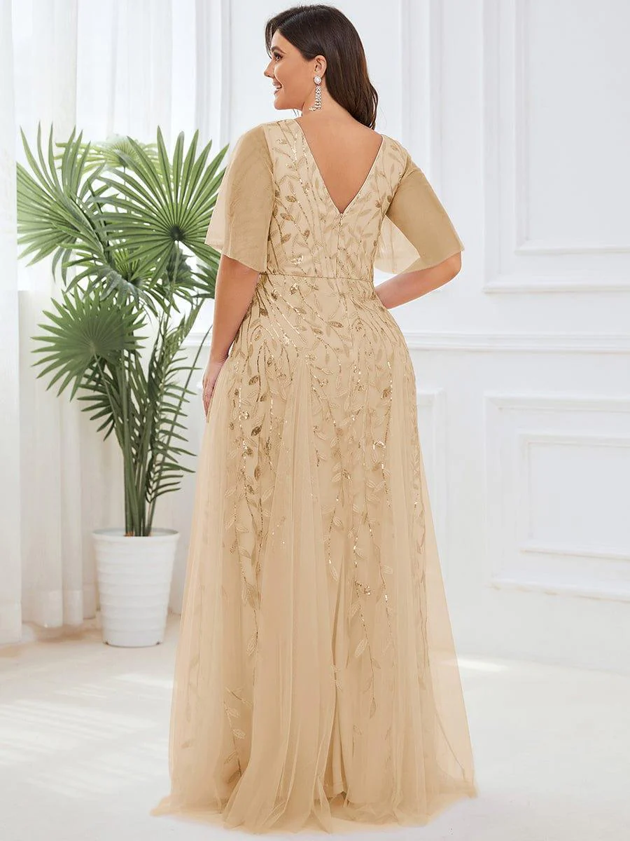 ever ASTRAL|Romantic Shimmery V Neck Ruffle Sleeves Maxi Long Evening Gowns - Image 123
