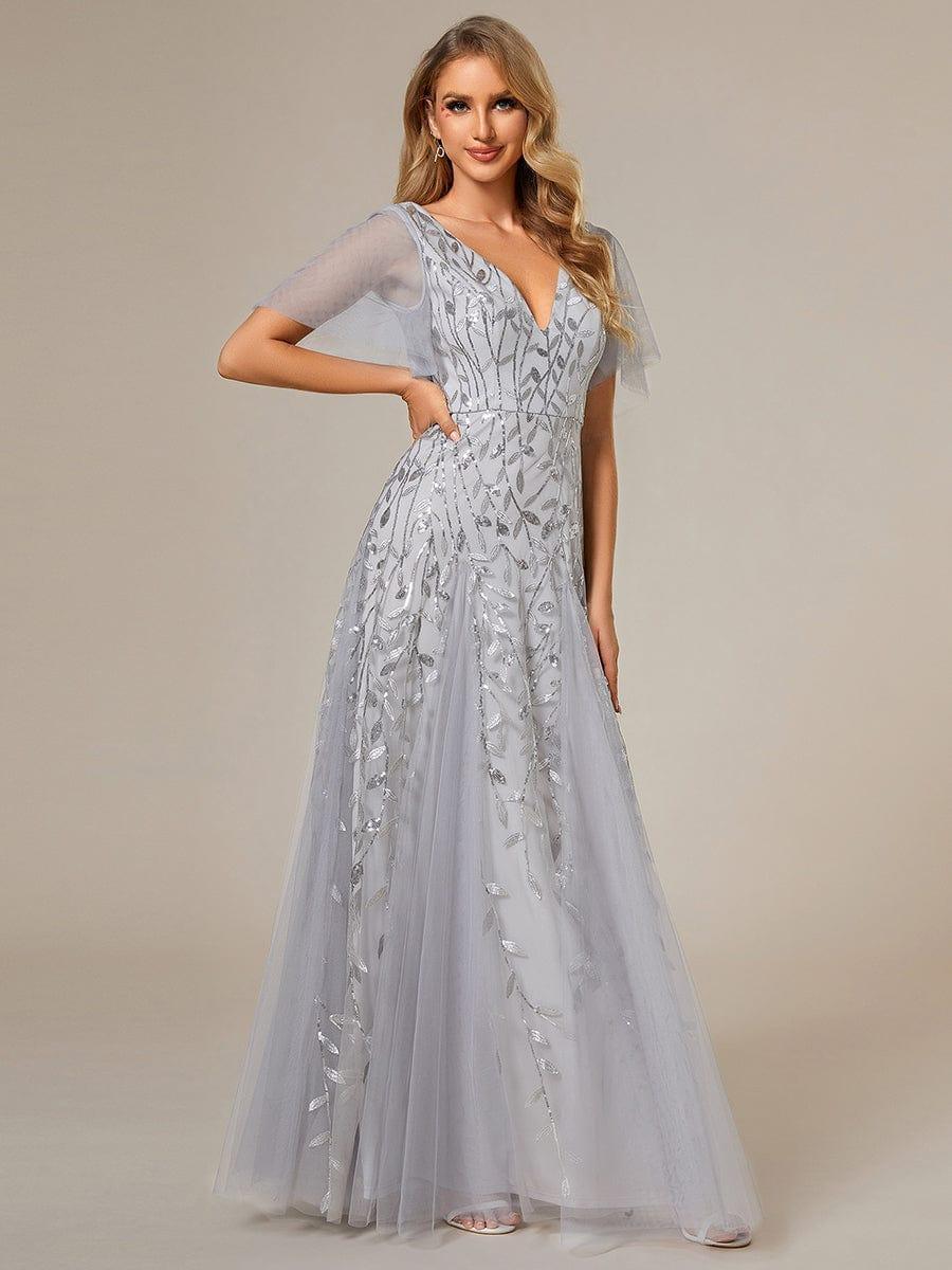 ever ASTRAL|Romantic Shimmery V Neck Ruffle Sleeves Maxi Long Evening Gowns - Image 125