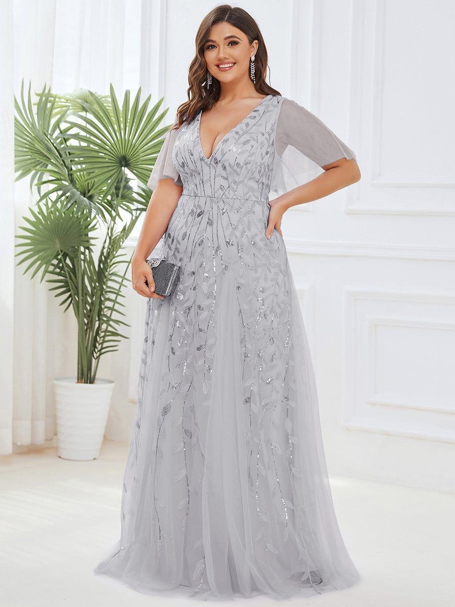 ever ASTRAL|Romantic Shimmery V Neck Ruffle Sleeves Maxi Long Evening Gowns - Image 127