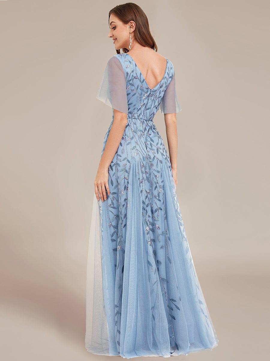 ever ASTRAL|Romantic Shimmery V Neck Ruffle Sleeves Maxi Long Evening Gowns - Image 130