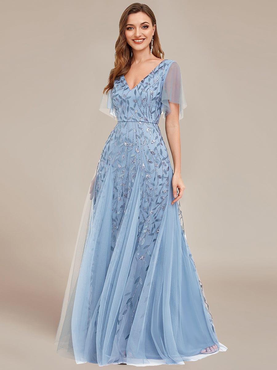 ever ASTRAL|Romantic Shimmery V Neck Ruffle Sleeves Maxi Long Evening Gowns - Image 132