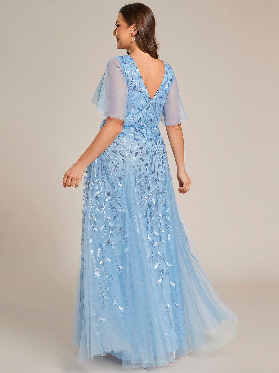 ever ASTRAL|Romantic Shimmery V Neck Ruffle Sleeves Maxi Long Evening Gowns - Image 135