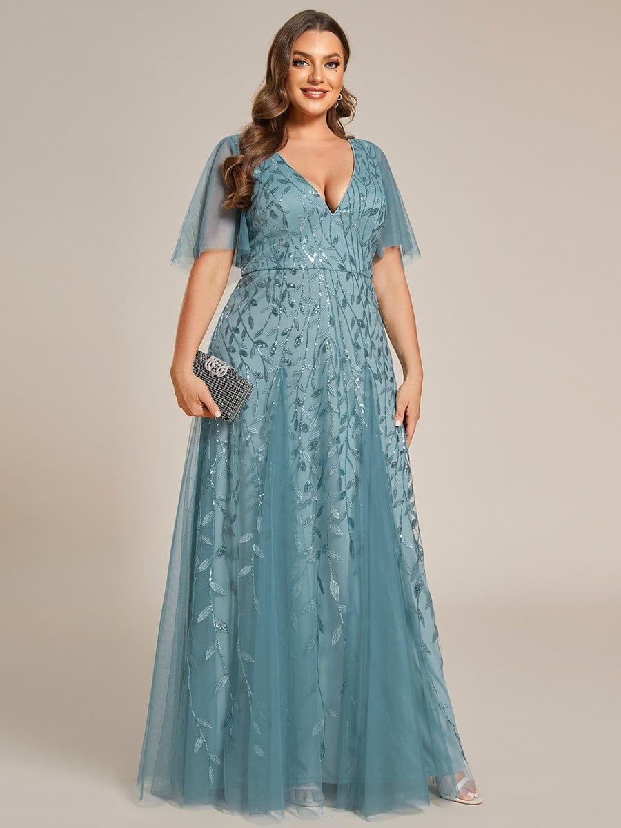 ever ASTRAL|Romantic Shimmery V Neck Ruffle Sleeves Maxi Long Evening Gowns - Image 142