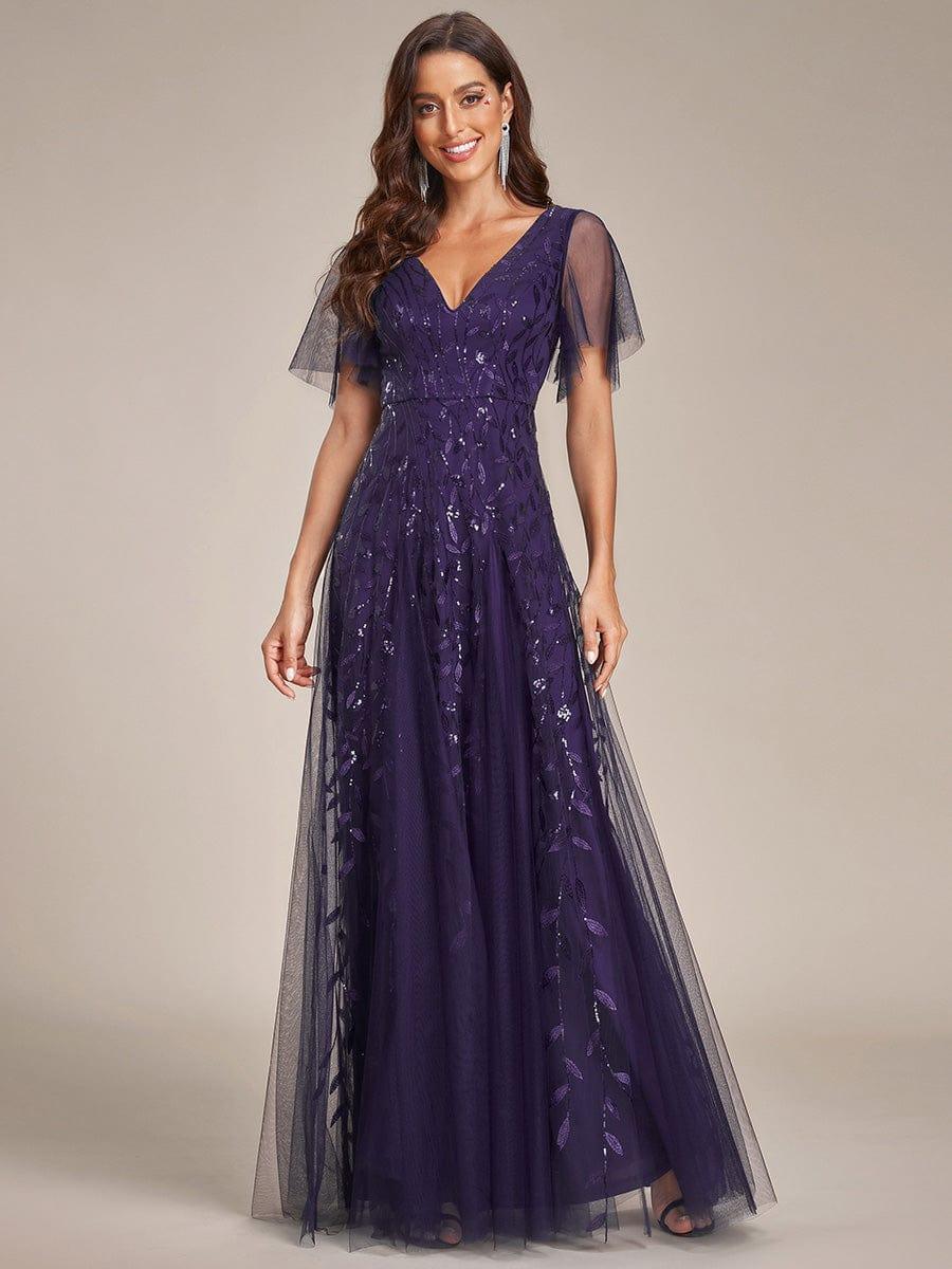 ever ASTRAL|Romantic Shimmery V Neck Ruffle Sleeves Maxi Long Evening Gowns - Image 145