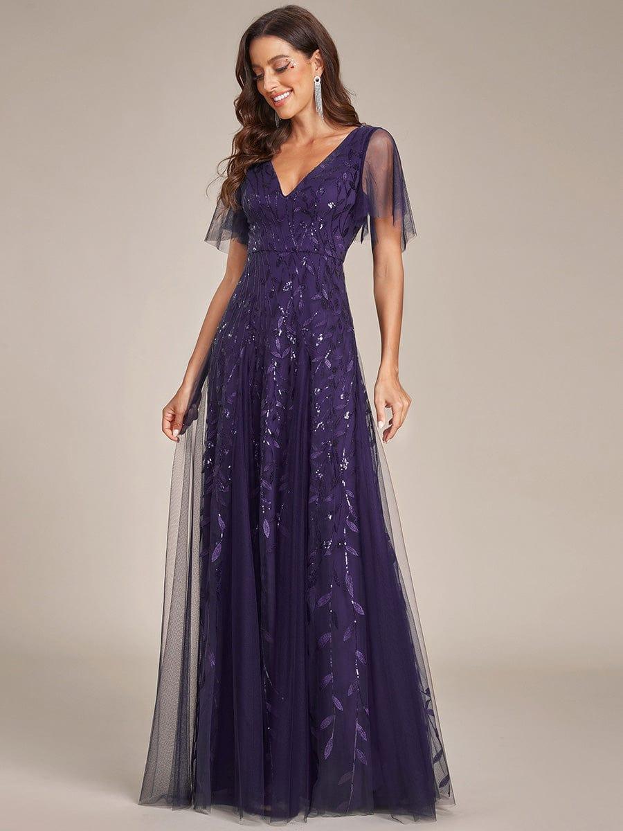ever ASTRAL|Romantic Shimmery V Neck Ruffle Sleeves Maxi Long Evening Gowns - Image 148