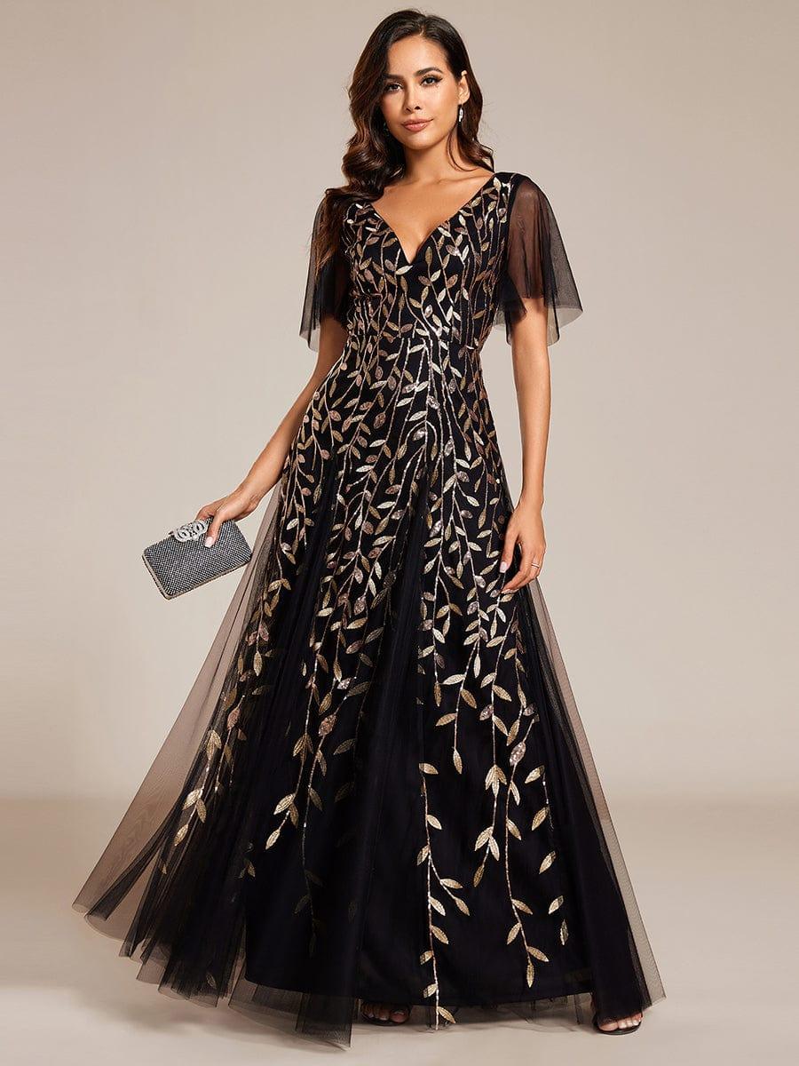 ever ASTRAL|Romantic Shimmery V Neck Ruffle Sleeves Maxi Long Evening Gowns - Image 158