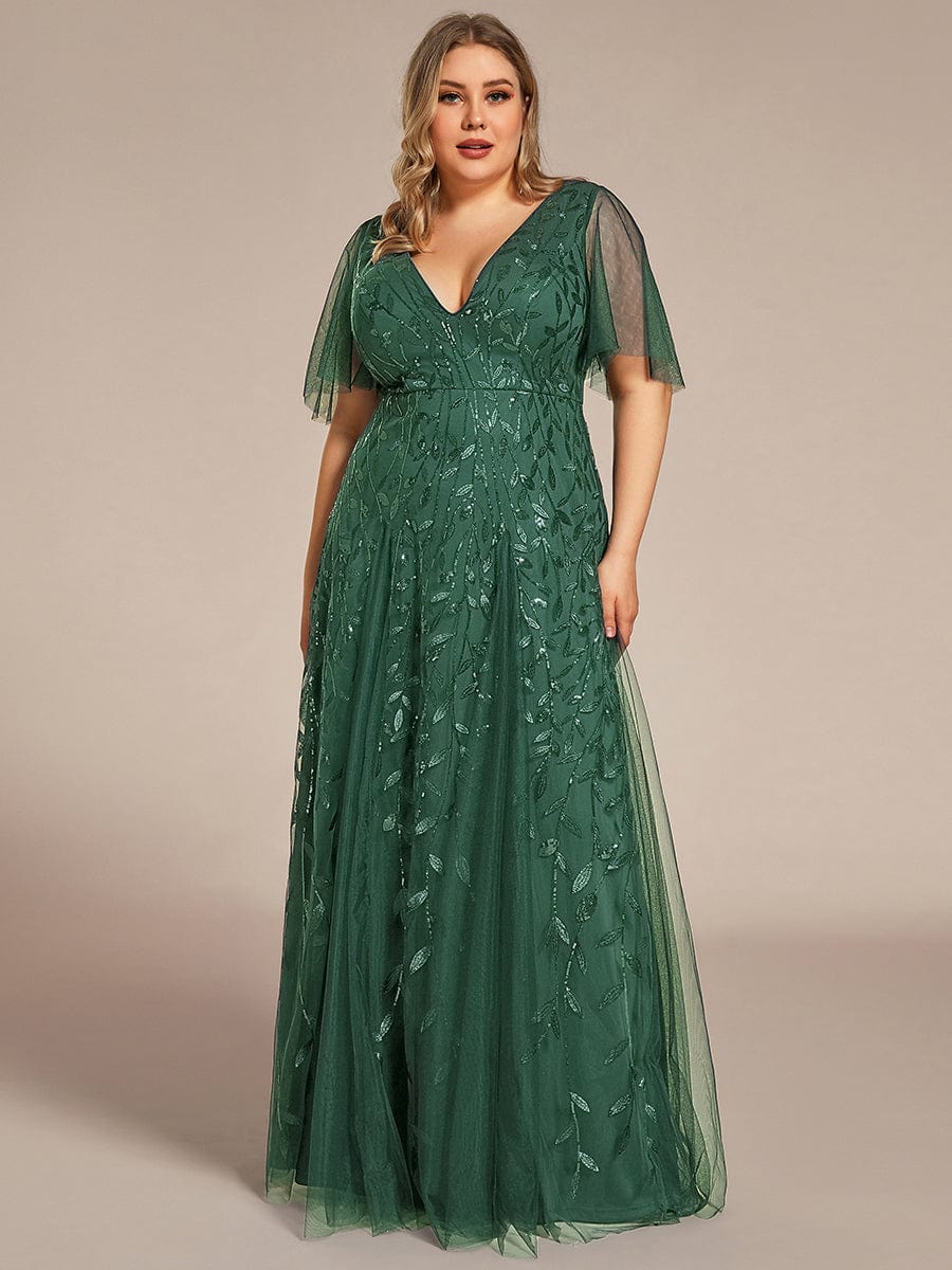 ever ASTRAL|Romantic Shimmery V Neck Ruffle Sleeves Maxi Long Evening Gowns - Image 169