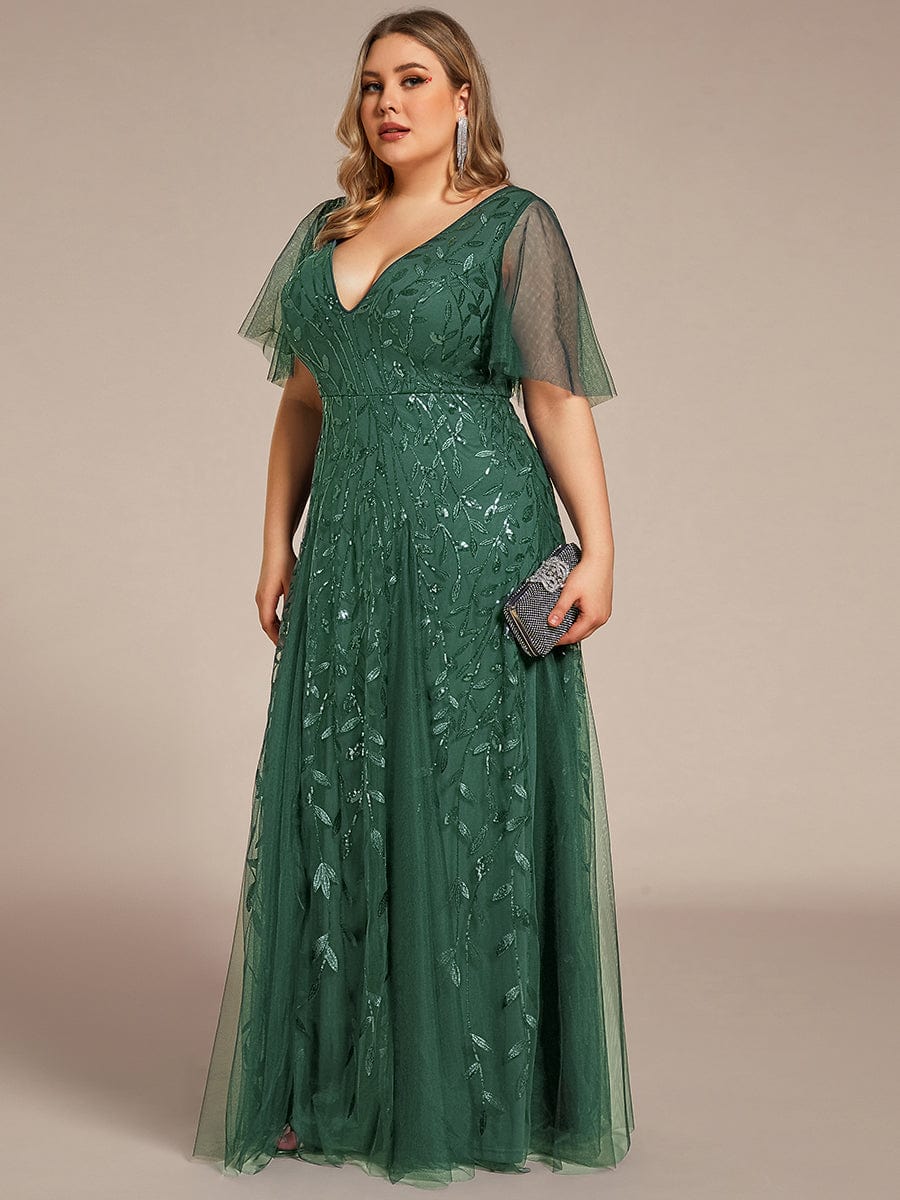 ever ASTRAL|Romantic Shimmery V Neck Ruffle Sleeves Maxi Long Evening Gowns - Image 170