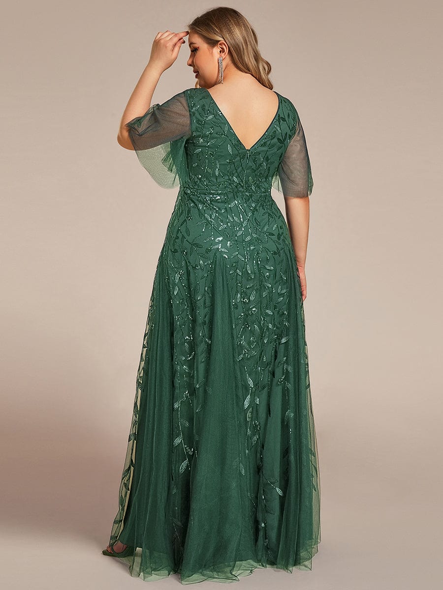 ever ASTRAL|Romantic Shimmery V Neck Ruffle Sleeves Maxi Long Evening Gowns - Image 171
