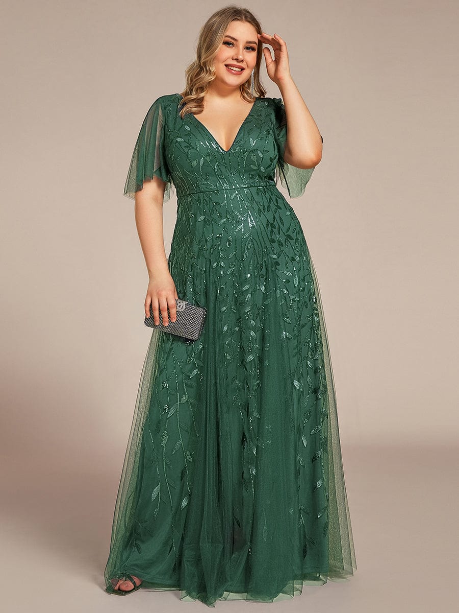 ever ASTRAL|Romantic Shimmery V Neck Ruffle Sleeves Maxi Long Evening Gowns - Image 172
