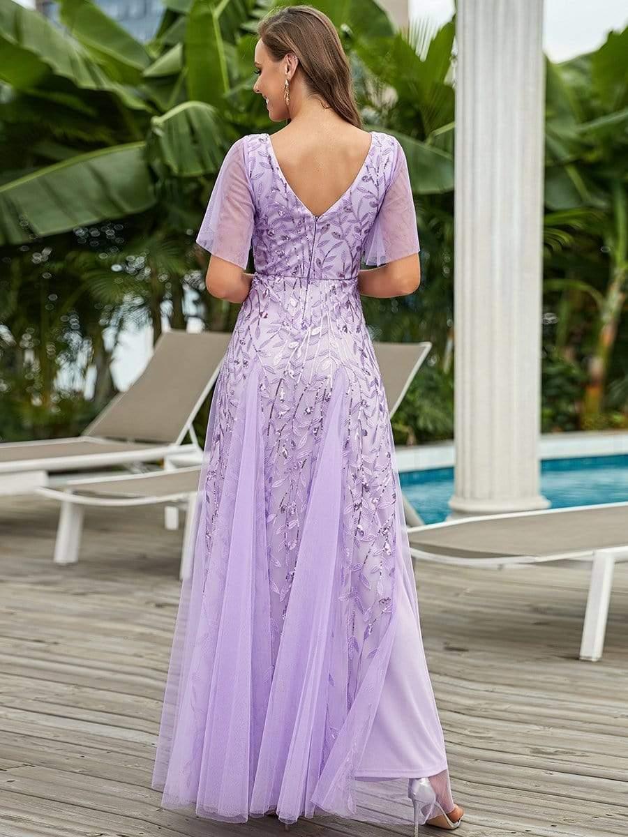 ever ASTRAL|Romantic Shimmery V Neck Ruffle Sleeves Maxi Long Evening Gowns - Image 21