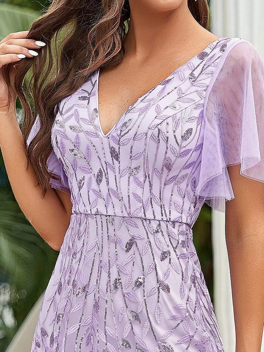 ever ASTRAL|Romantic Shimmery V Neck Ruffle Sleeves Maxi Long Evening Gowns - Image 22