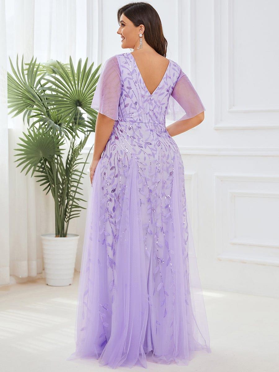 ever ASTRAL|Romantic Shimmery V Neck Ruffle Sleeves Maxi Long Evening Gowns - Image 25