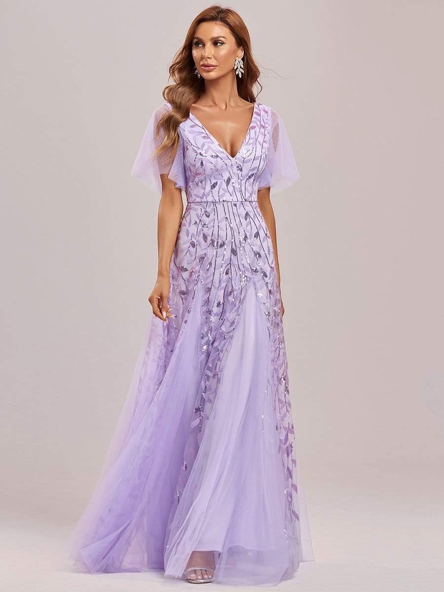 ever ASTRAL|Romantic Shimmery V Neck Ruffle Sleeves Maxi Long Evening Gowns - Image 26