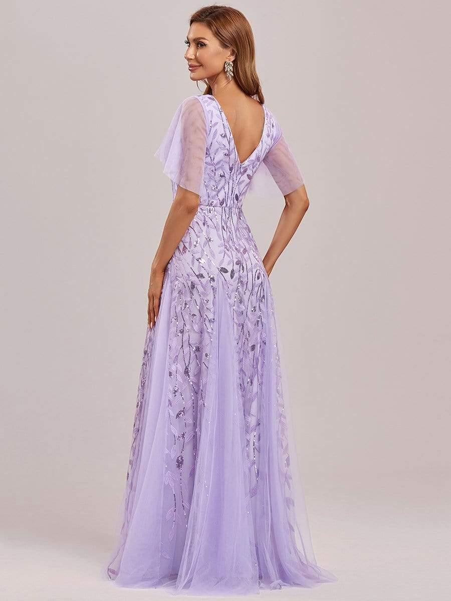 ever ASTRAL|Romantic Shimmery V Neck Ruffle Sleeves Maxi Long Evening Gowns - Image 27