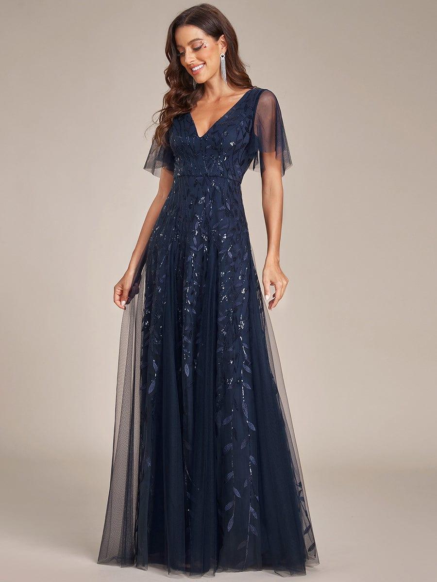 ever ASTRAL|Romantic Shimmery V Neck Ruffle Sleeves Maxi Long Evening Gowns - Image 59