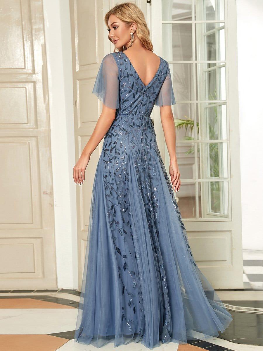 ever ASTRAL|Romantic Shimmery V Neck Ruffle Sleeves Maxi Long Evening Gowns - Image 31