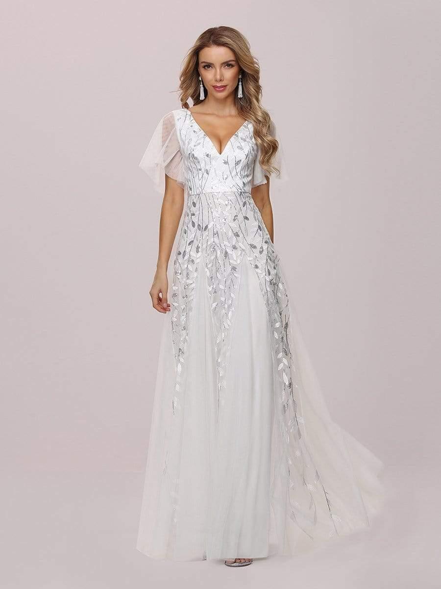 ever ASTRAL|Romantic Shimmery V Neck Ruffle Sleeves Maxi Long Evening Gowns - Image 43