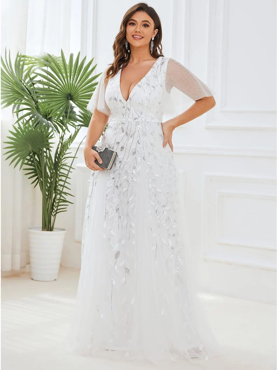ever ASTRAL|Romantic Shimmery V Neck Ruffle Sleeves Maxi Long Evening Gowns - Image 44