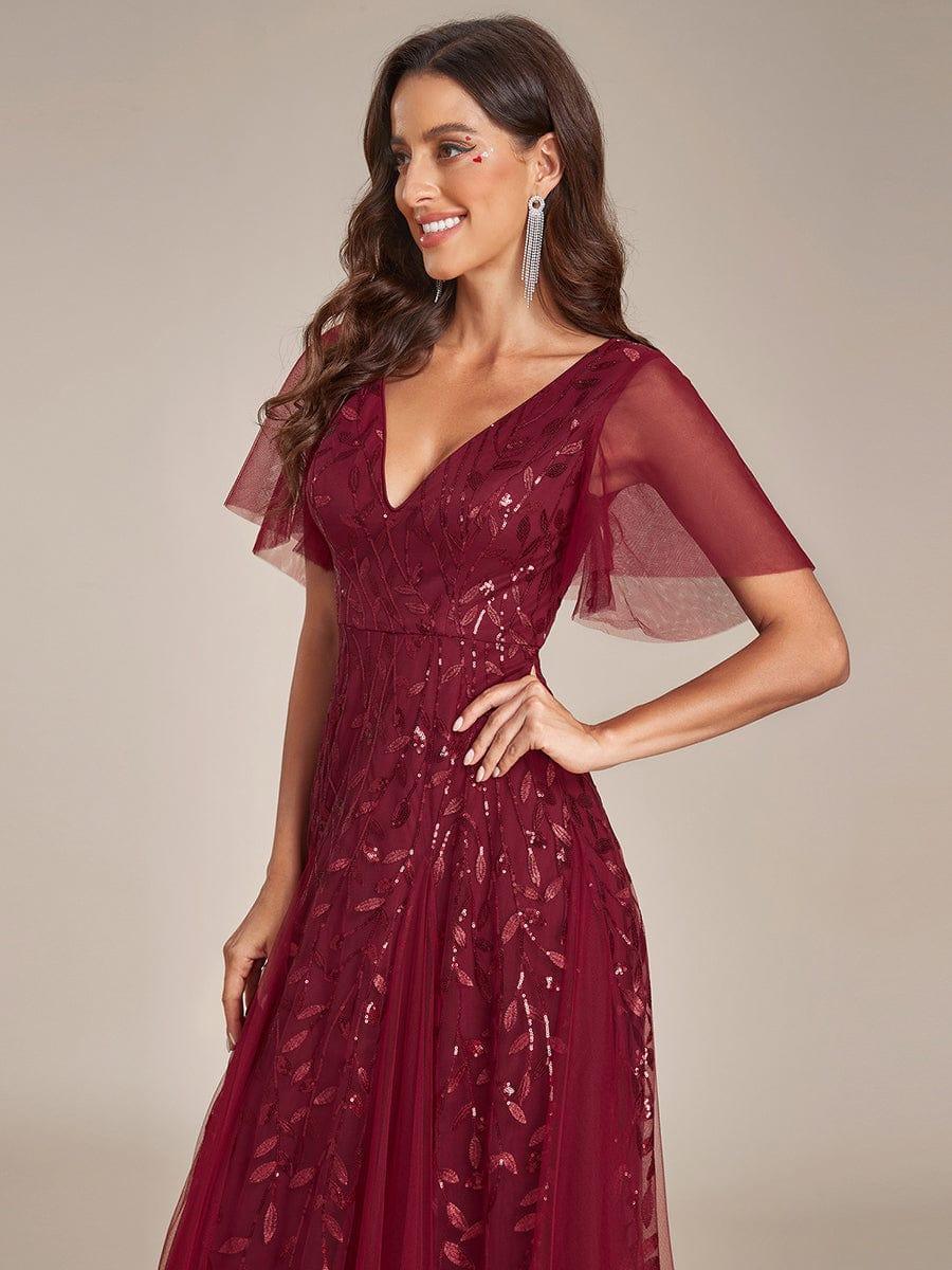 ever ASTRAL|Romantic Shimmery V Neck Ruffle Sleeves Maxi Long Evening Gowns - Image 47
