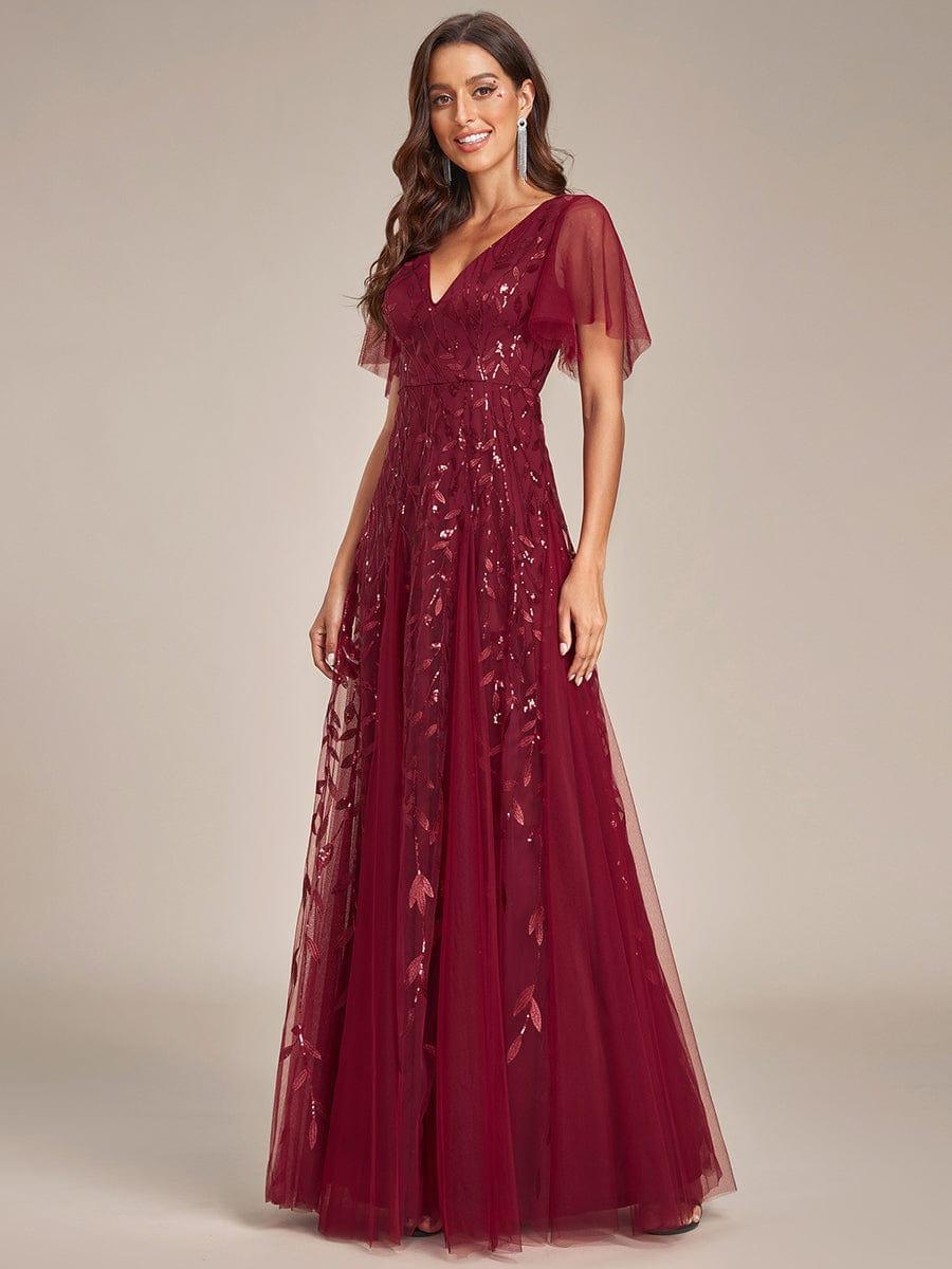 ever ASTRAL|Romantic Shimmery V Neck Ruffle Sleeves Maxi Long Evening Gowns - Image 48
