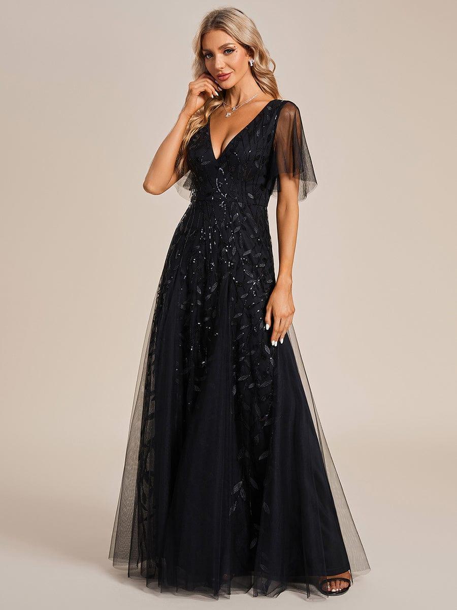 ever ASTRAL|Romantic Shimmery V Neck Ruffle Sleeves Maxi Long Evening Gowns - Image 5