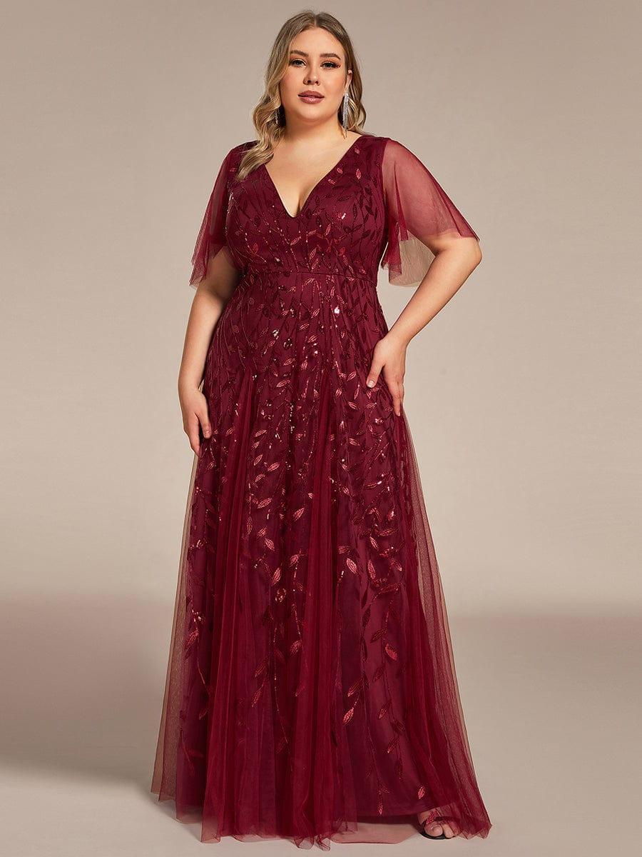 ever ASTRAL|Romantic Shimmery V Neck Ruffle Sleeves Maxi Long Evening Gowns - Image 50