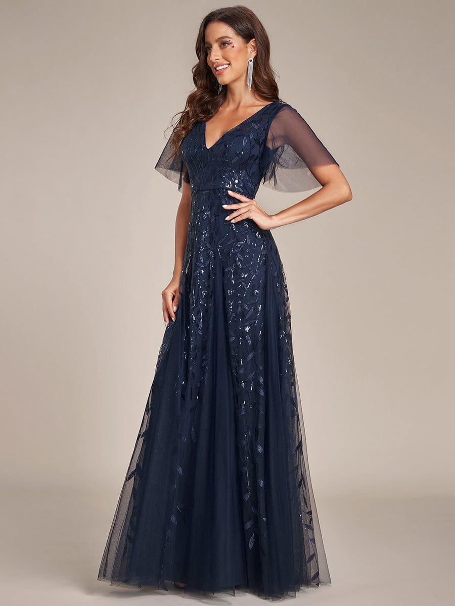 ever ASTRAL|Romantic Shimmery V Neck Ruffle Sleeves Maxi Long Evening Gowns - Image 58