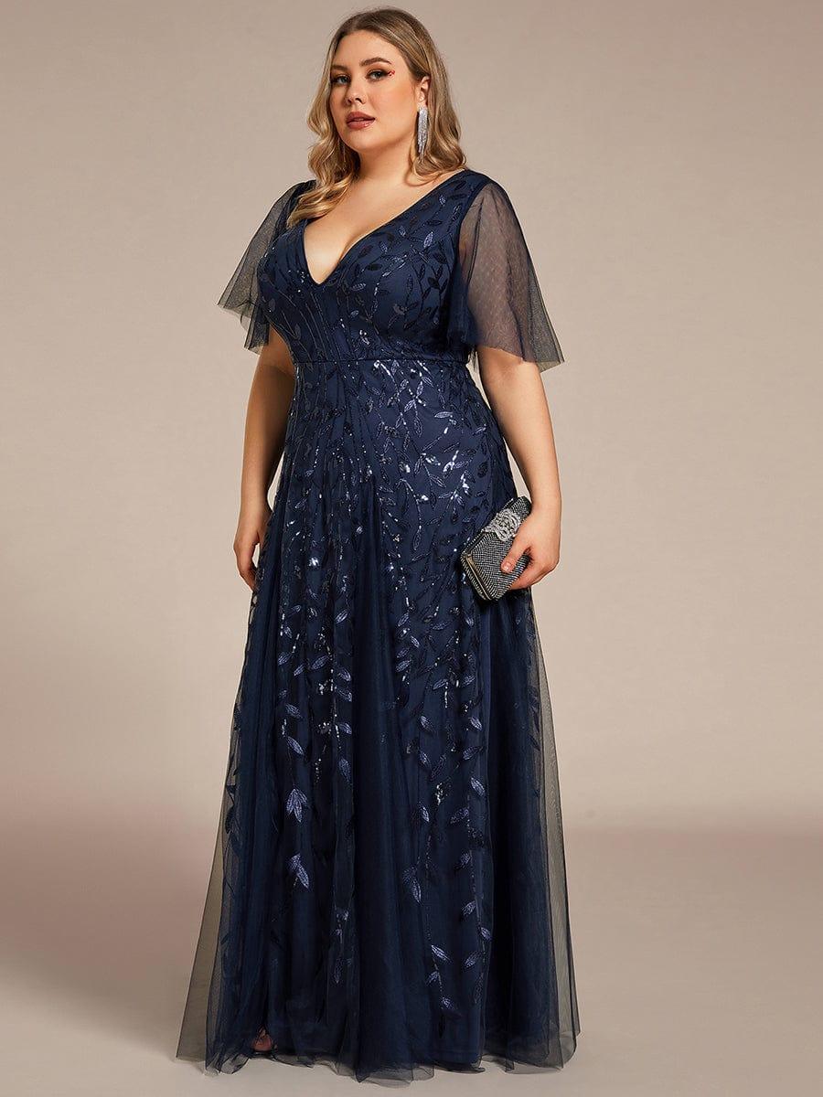 ever ASTRAL|Romantic Shimmery V Neck Ruffle Sleeves Maxi Long Evening Gowns - Image 64