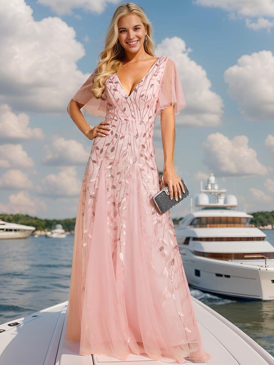 ever ASTRAL|Romantic Shimmery V Neck Ruffle Sleeves Maxi Long Evening Gowns - Image 83