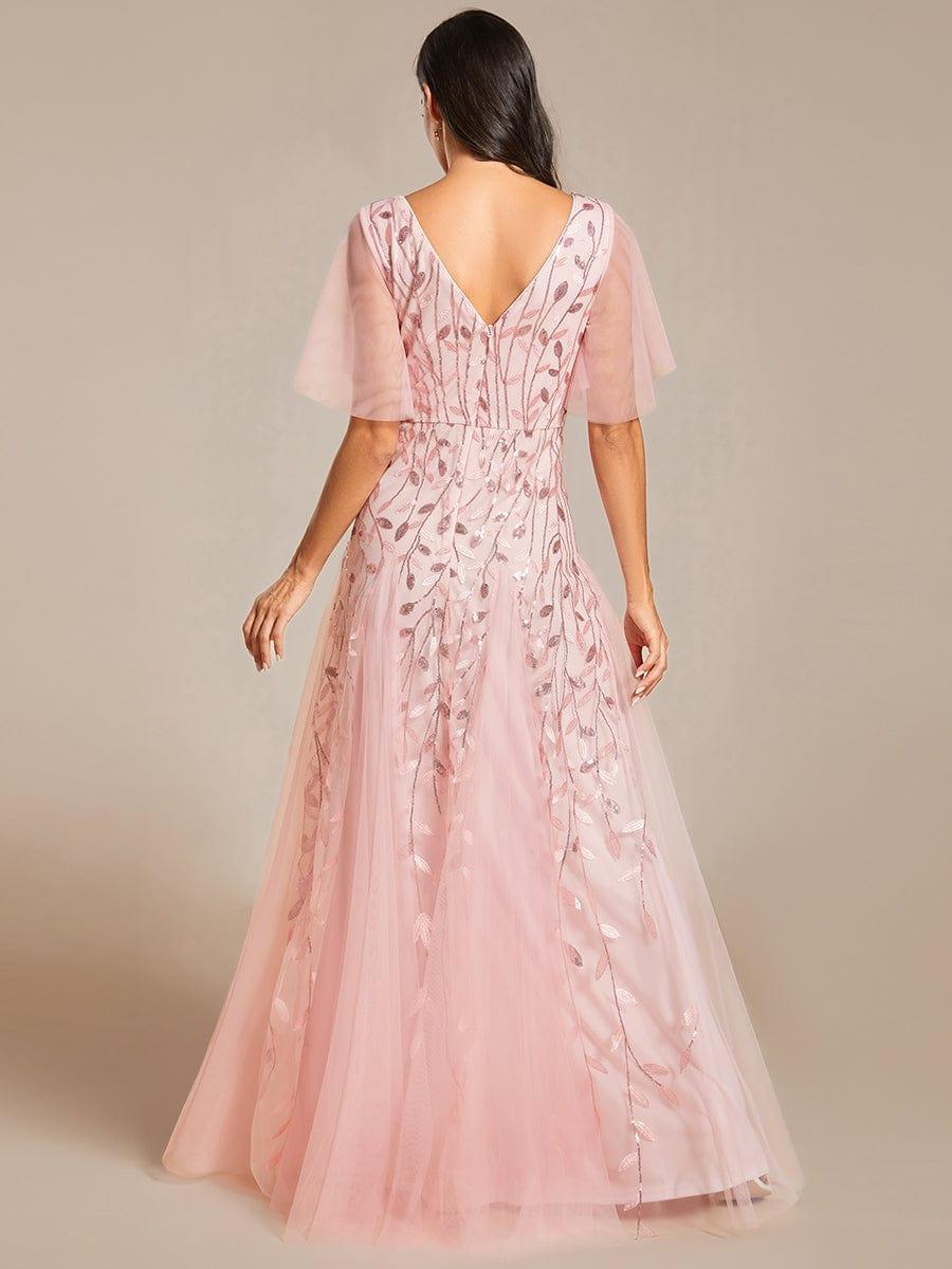 ever ASTRAL|Romantic Shimmery V Neck Ruffle Sleeves Maxi Long Evening Gowns - Image 84