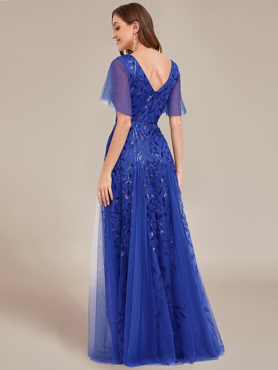 ever ASTRAL|Romantic Shimmery V Neck Ruffle Sleeves Maxi Long Evening Gowns - Image 92