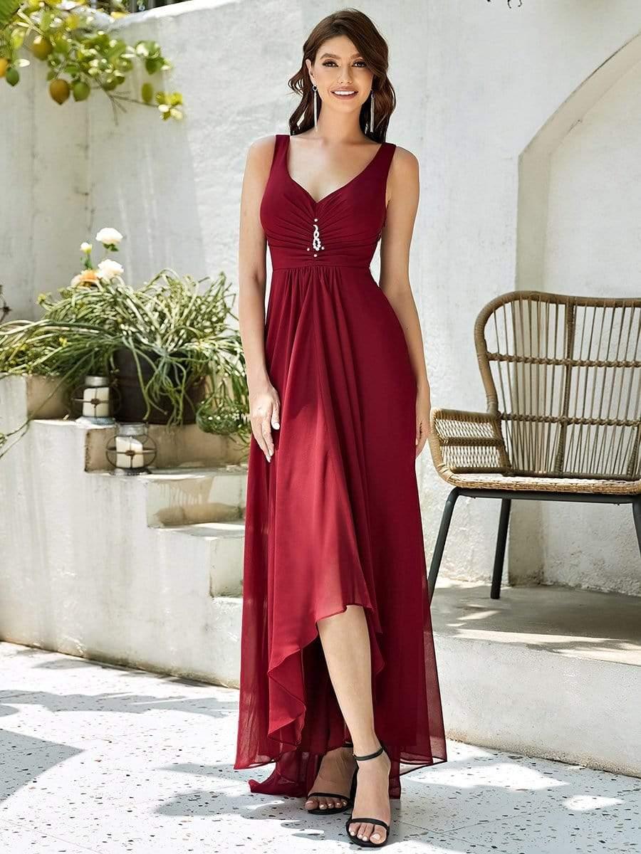 V-Neck High-Low Chiffon Evening Dress(Final Sale) - Image 12