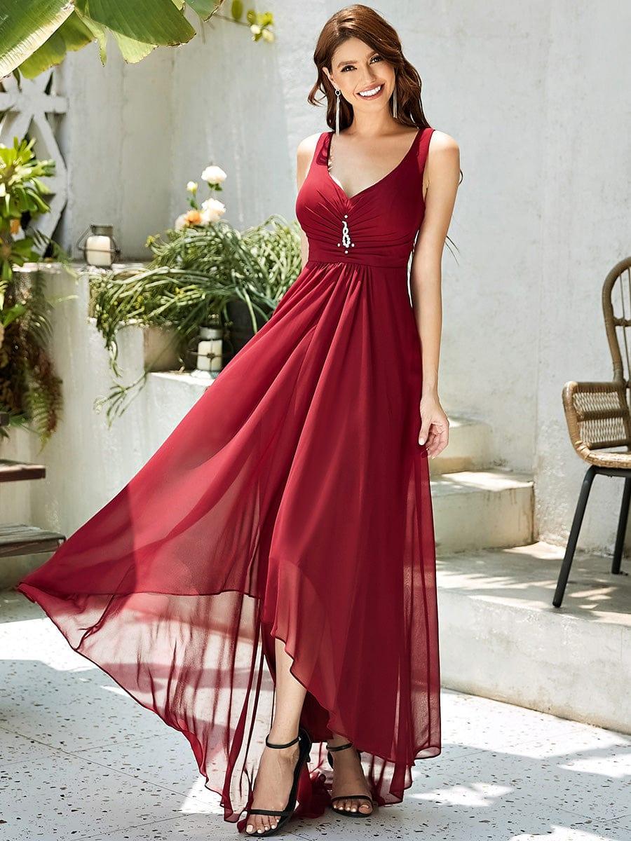 V-Neck High-Low Chiffon Evening Dress(Final Sale) - Image 9