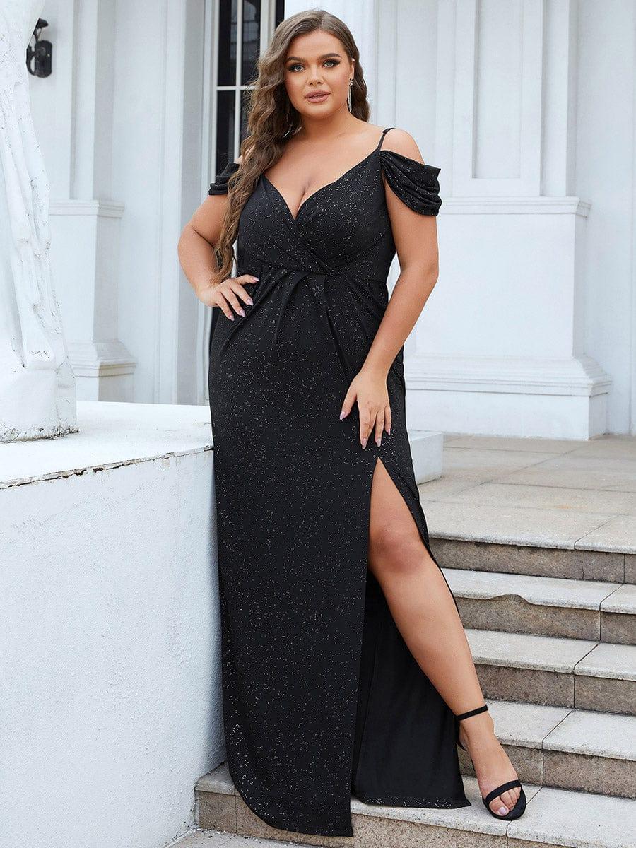 V Neck Sequin Cold shoulder Split evening dress(Final Sale) - Image 6