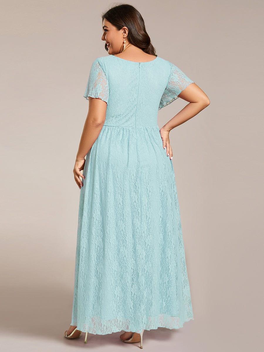 ever ELISE|V-Neck Short Sleeve Pleated Ruffled Lace Evening Dress - Image 103