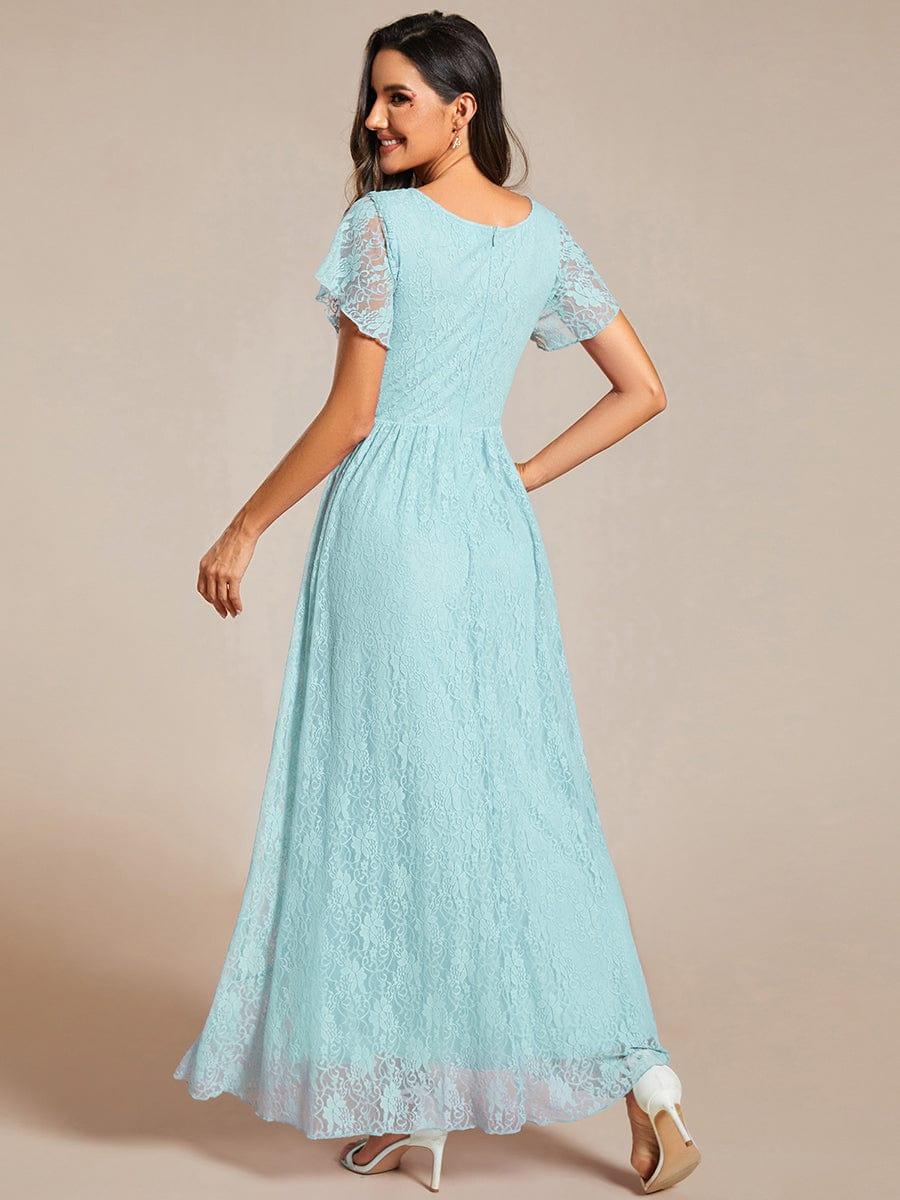 ever ELISE|V-Neck Short Sleeve Pleated Ruffled Lace Evening Dress - Image 98