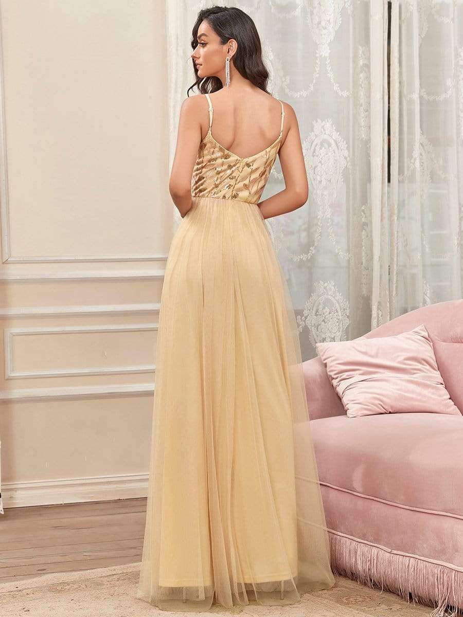 V Neck Spaghetti Strap Embroidered Maxi Tulle Wedding Guest Dress(Final Sale) - Image 27
