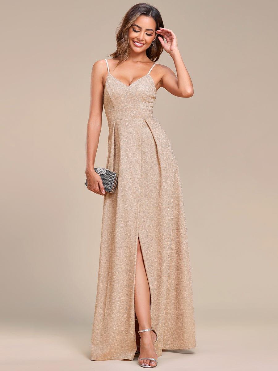 Vintage V-neck Spaghetti Straps Glitter Maxi Evening Dress(Final Sale) - Image 42